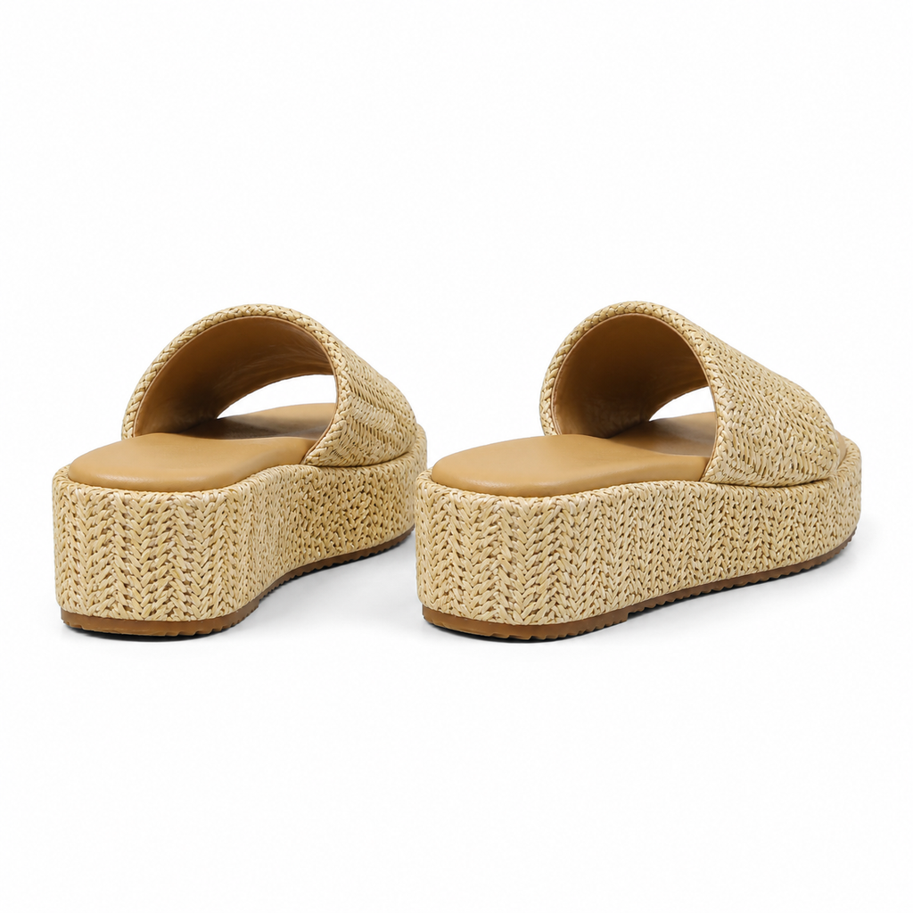 Soft Apricot Women's Open-Toe Raffia Slip-On Wedge Sandals heel detail