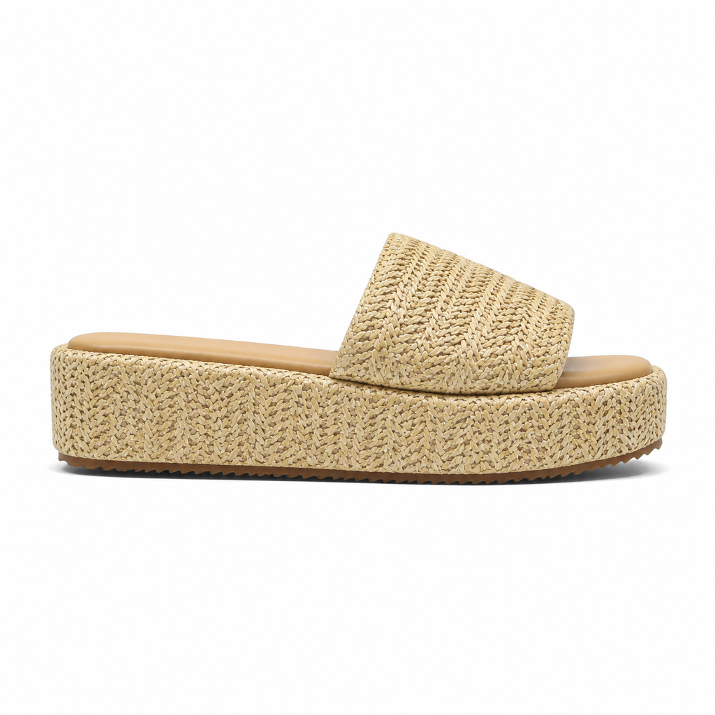 Soft Apricot Women's Open-Toe Raffia Slip-On Wedge Sandals side view