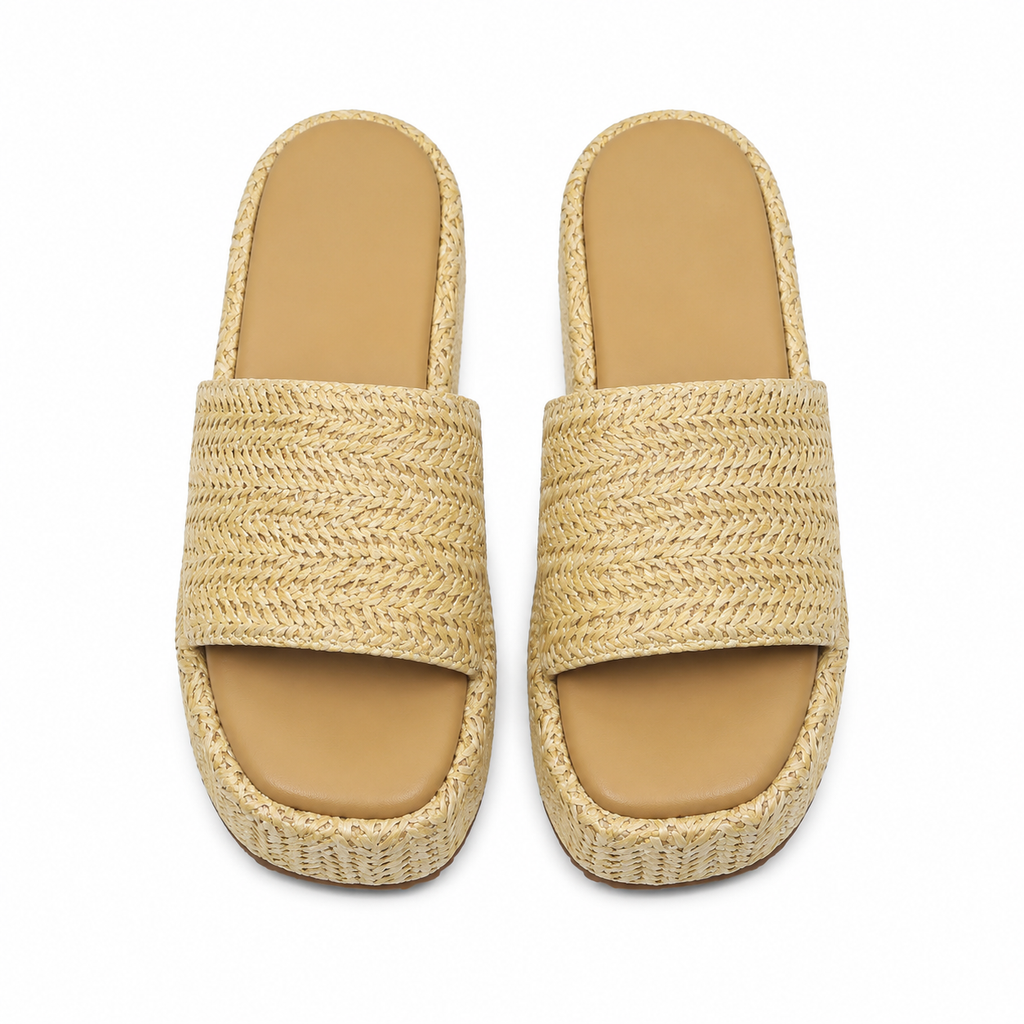 Soft Apricot Women's Open-Toe Raffia Slip-On Wedge Sandals top view