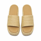 Soft Apricot Women's Open-Toe Raffia Slip-On Wedge Sandals top view