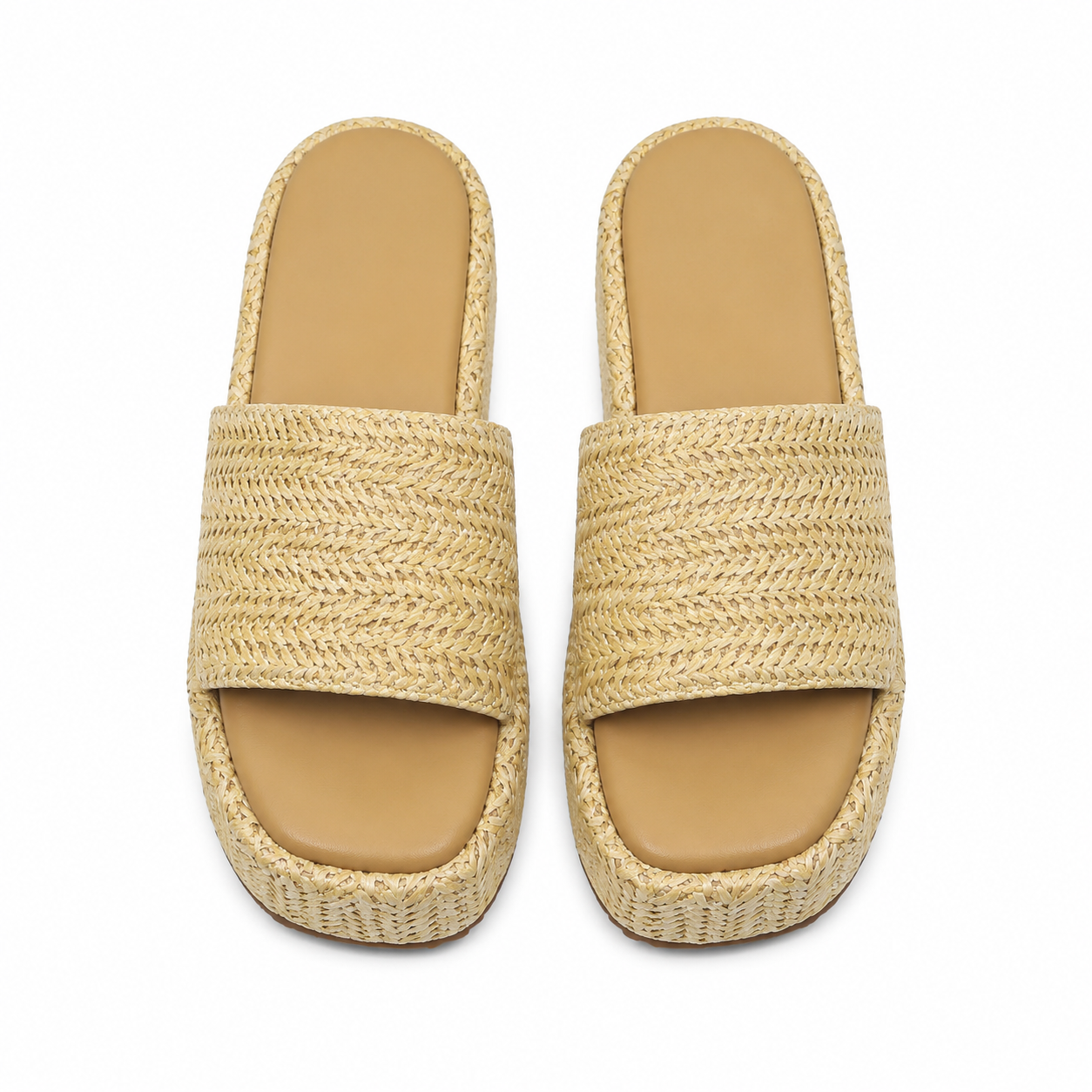 Soft Apricot Women's Open-Toe Raffia Slip-On Wedge Sandals top view
