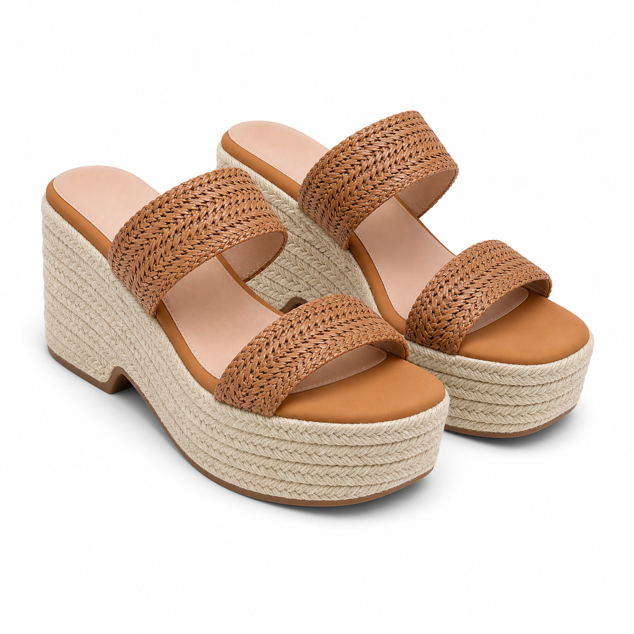 Rich Brown Women's Open-Toe Raffia Multi-Strap Wedge Sandals