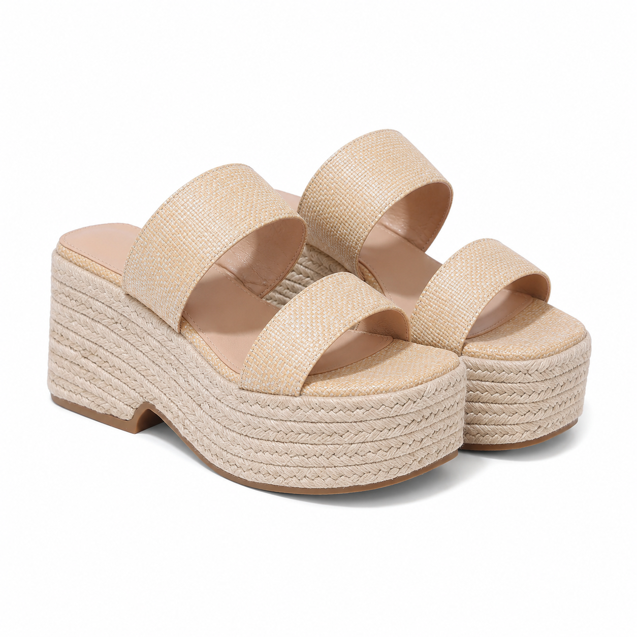 Soft Apricot 2 Women's Open-Toe Raffia Multi-Strap Wedge Sandals