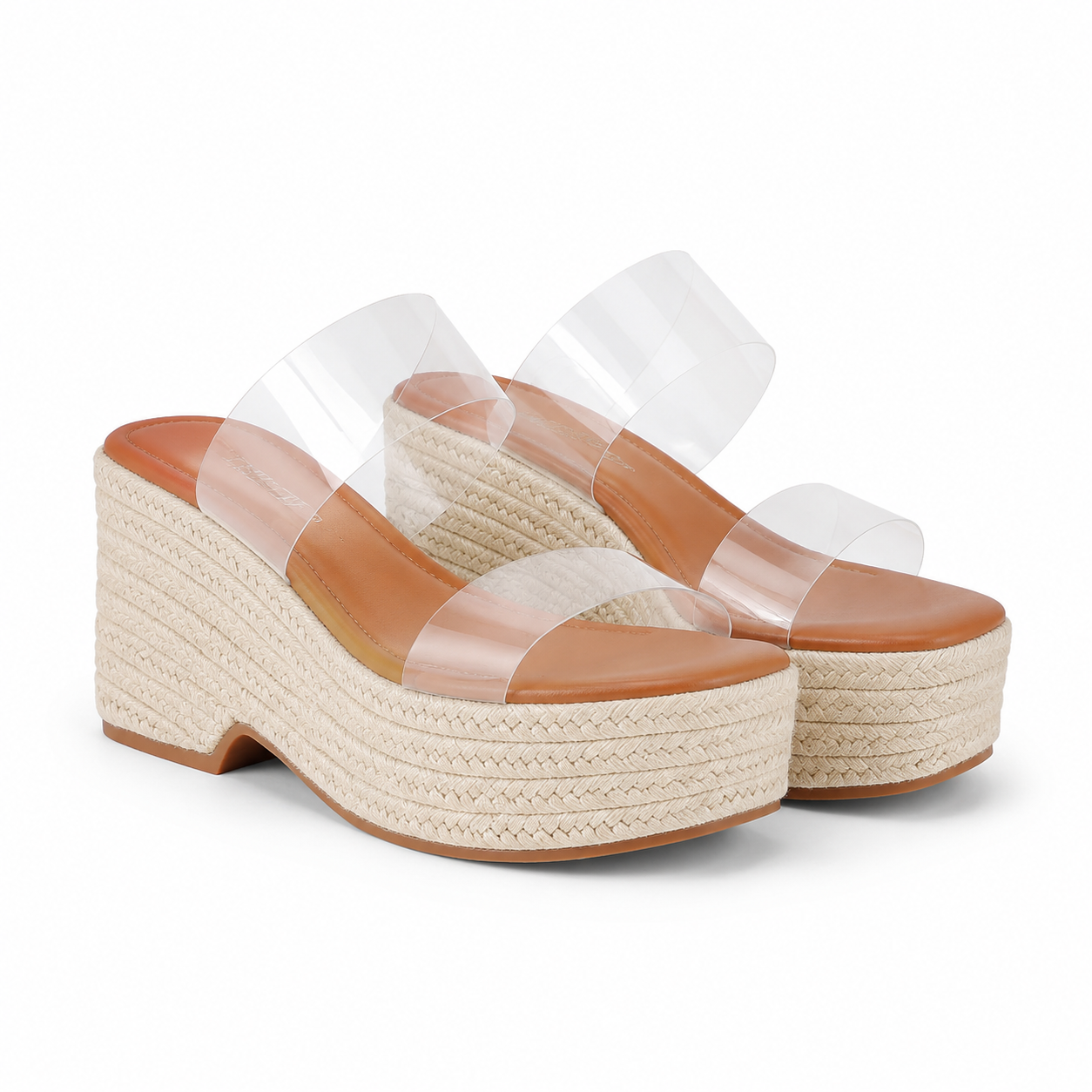 Clear Women's Open-Toe Raffia Multi-Strap Wedge Sandals