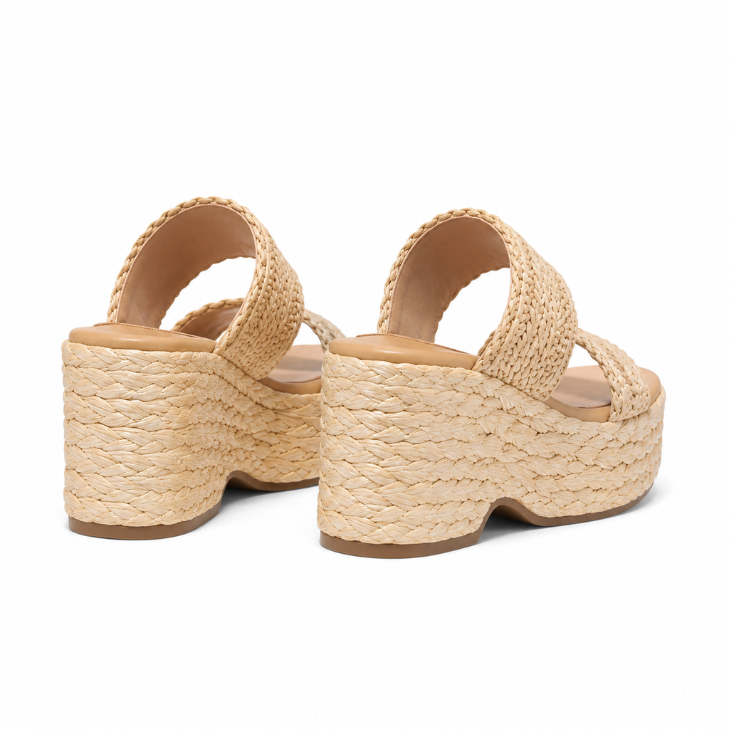 Straw 2 Women's Open-Toe Raffia Multi-Strap Wedge Sandals heel detail