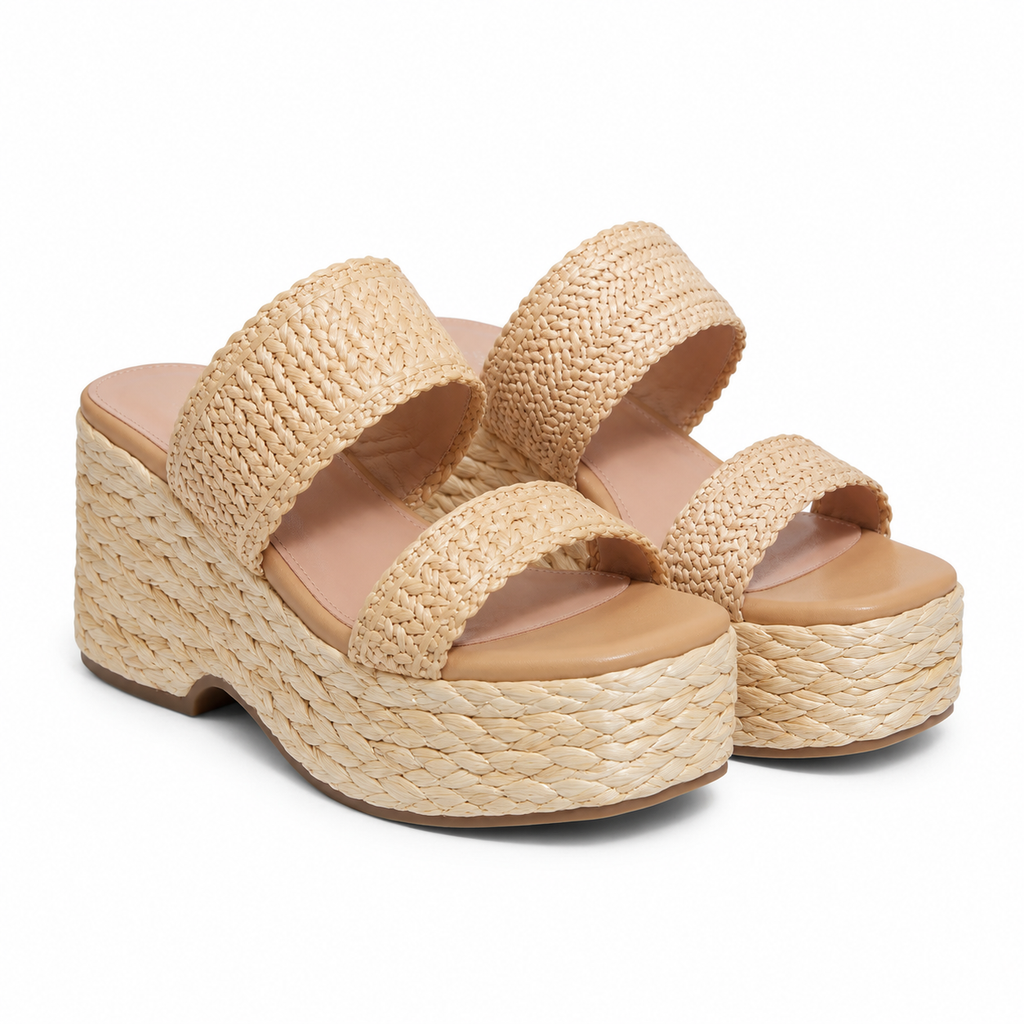 Straw 2 Women's Open-Toe Raffia Multi-Strap Wedge Sandals