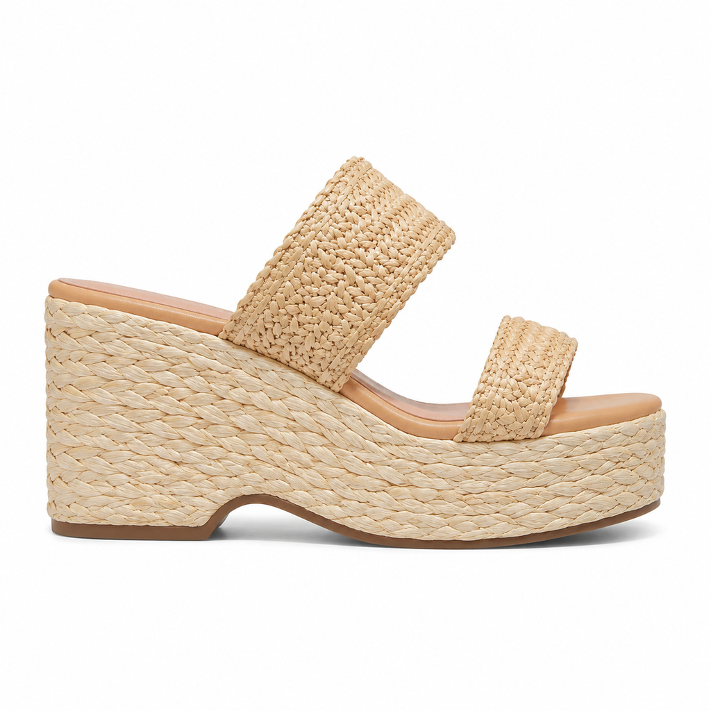 Straw 2 Women's Open-Toe Raffia Multi-Strap Wedge Sandals side view