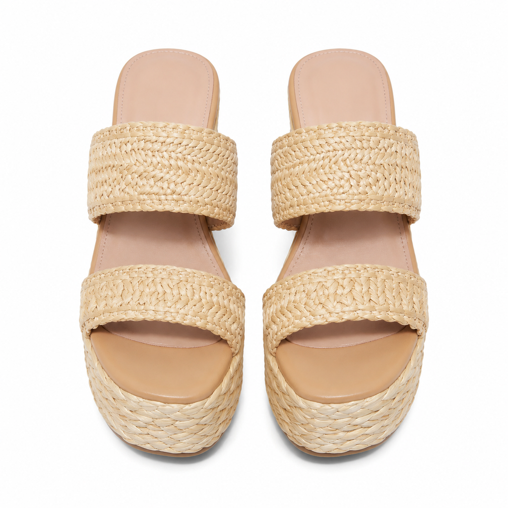 Straw 2 Women's Open-Toe Raffia Multi-Strap Wedge Sandals top view