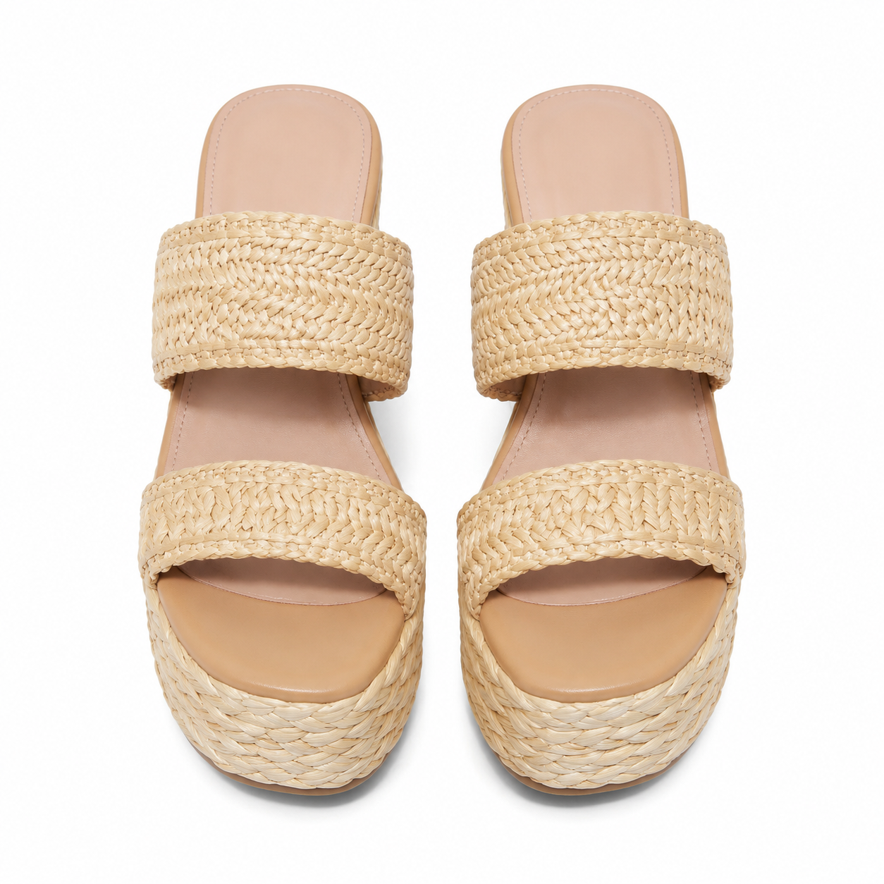 Straw 2 Women's Open-Toe Raffia Multi-Strap Wedge Sandals top view