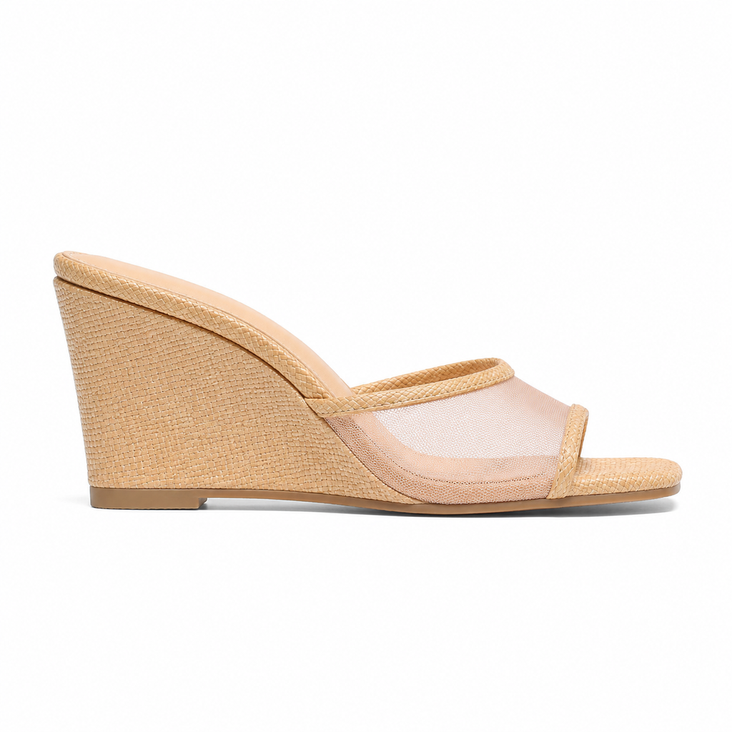 Rich Brown Women's Open-Toe Raffia Toe-Strap Wedge Sandals side view