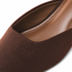 Rich Brown Women's Snip-Toe Microfiber Slip-On Flat Mule Sandals close-up detail