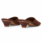 Rich Brown Women's Snip-Toe Microfiber Slip-On Flat Mule Sandals heel detail
