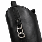 Deep Black Women's Round-Toe Block-Heel Sheepskin Leather Slip-On Knee-High Boots close-up detail