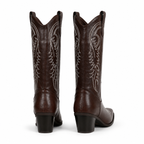 Rich Brown 2 Women's Snip-Toe Block-Heel Leather Embroidered Knee-High Boots heel detail