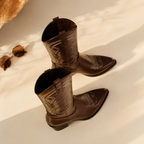 Rich Brown 2 Women's Snip-Toe Block-Heel Leather Embroidered Knee-High Boots styled scene