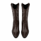 Rich Brown 2 Women's Snip-Toe Block-Heel Leather Embroidered Knee-High Boots top view