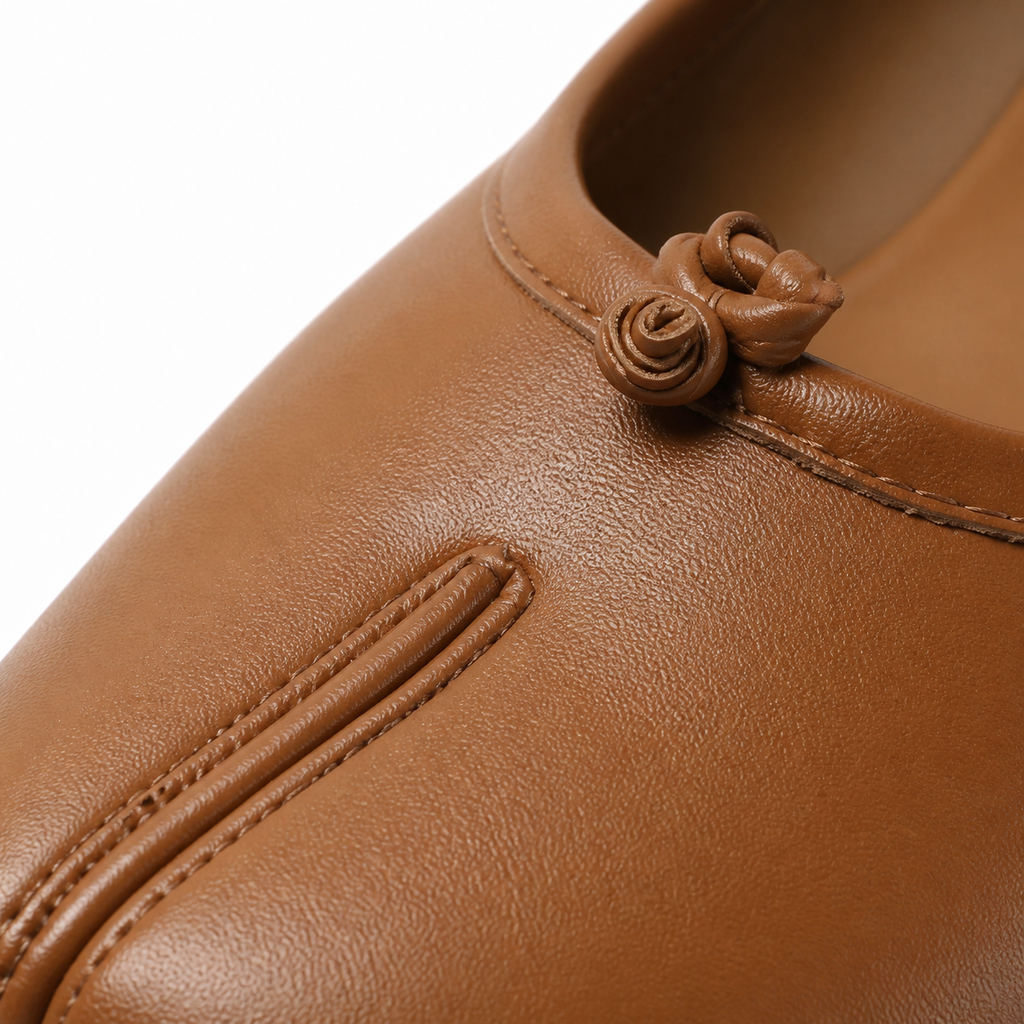 Butter Yellow Women's Round-Toe Faux Leather Slip-On Flat Mules close-up detail