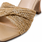 Soft Apricot Women's Open-Toe High-Heel Straw Criss-Cross Pumps close-up detail