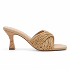 Soft Apricot Women's Open-Toe High-Heel Straw Criss-Cross Pumps side view