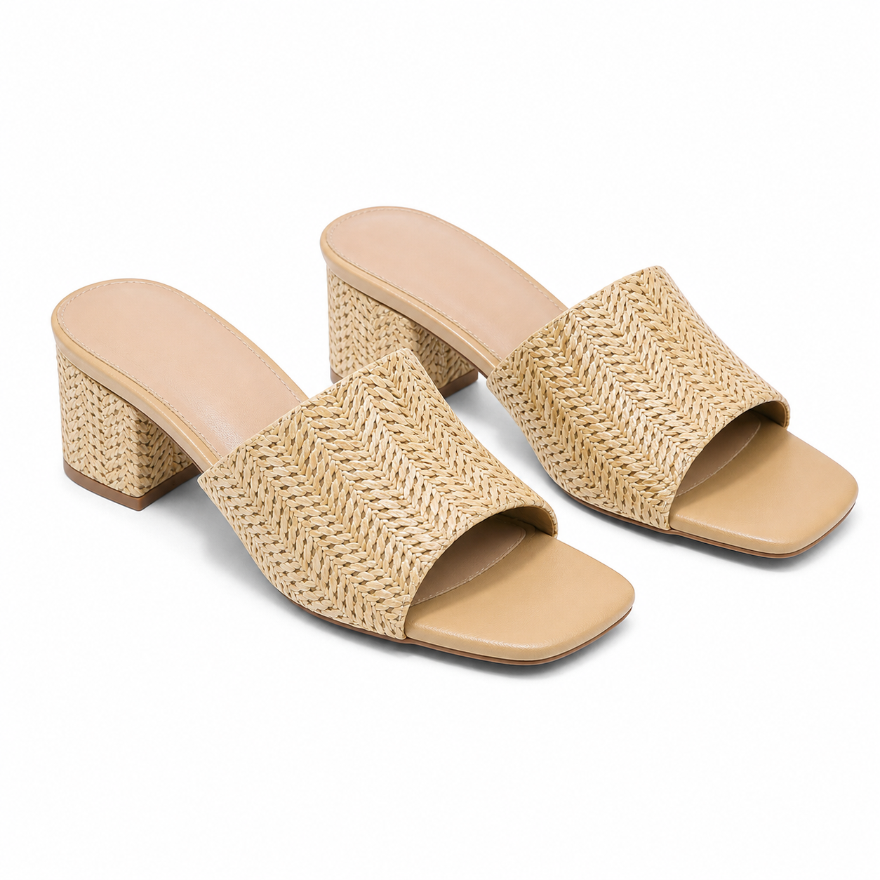 Apricot Straw Women's Open-Toe Square-Heel Straw Slip-On Sandals