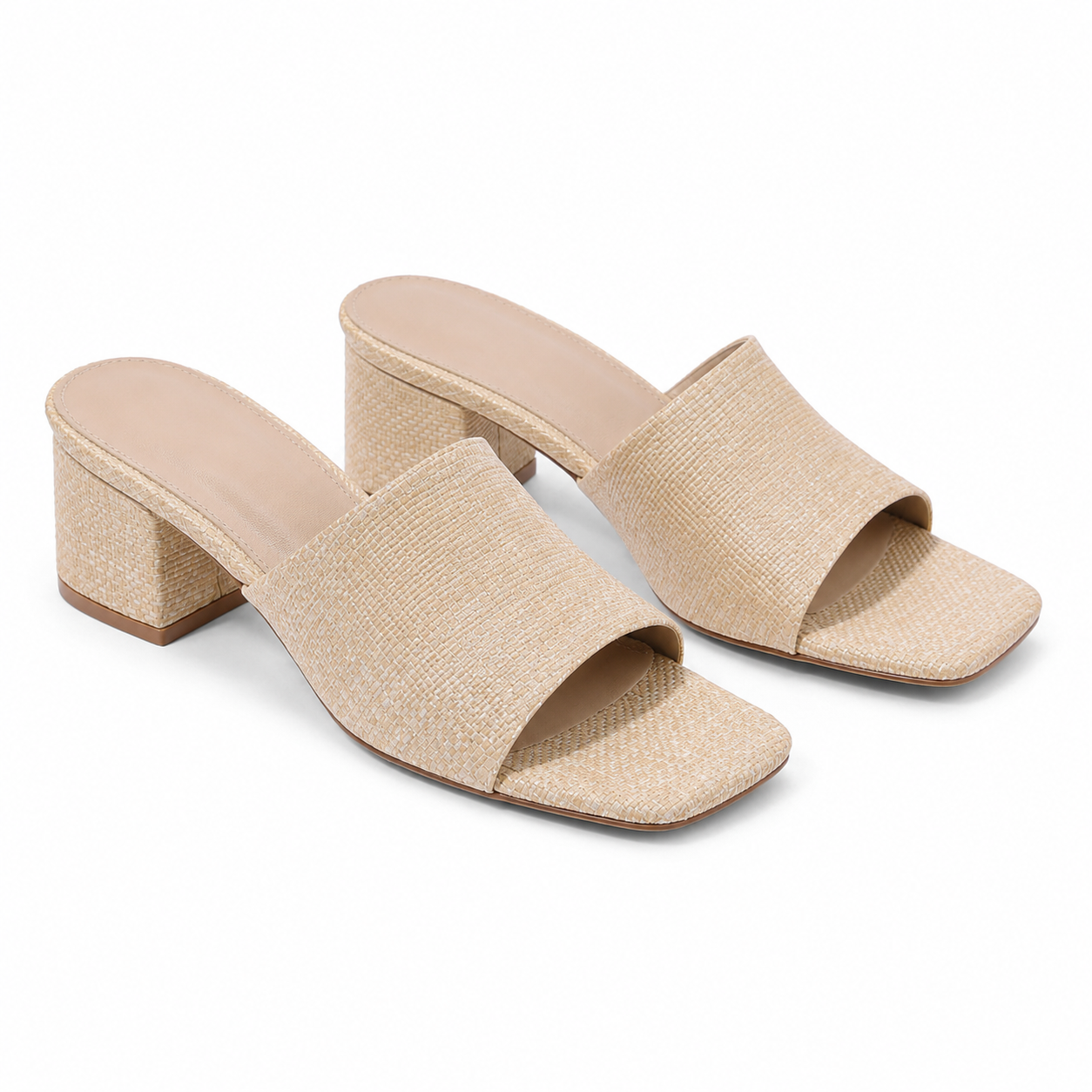 Apricot Straw 2 Women's Open-Toe Square-Heel Straw Slip-On Sandals