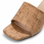 Cork Women's Open-Toe Square-Heel Straw Slip-On Sandals close-up detail