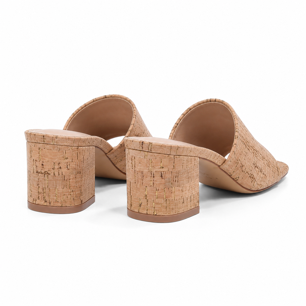 Cork Women's Open-Toe Square-Heel Straw Slip-On Sandals heel detail