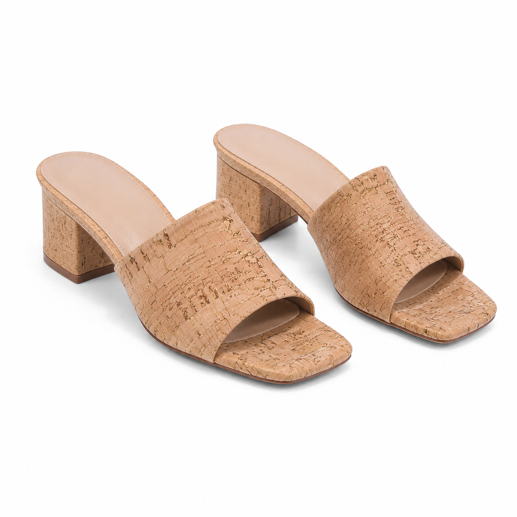 Cork Women's Open-Toe Square-Heel Straw Slip-On Sandals