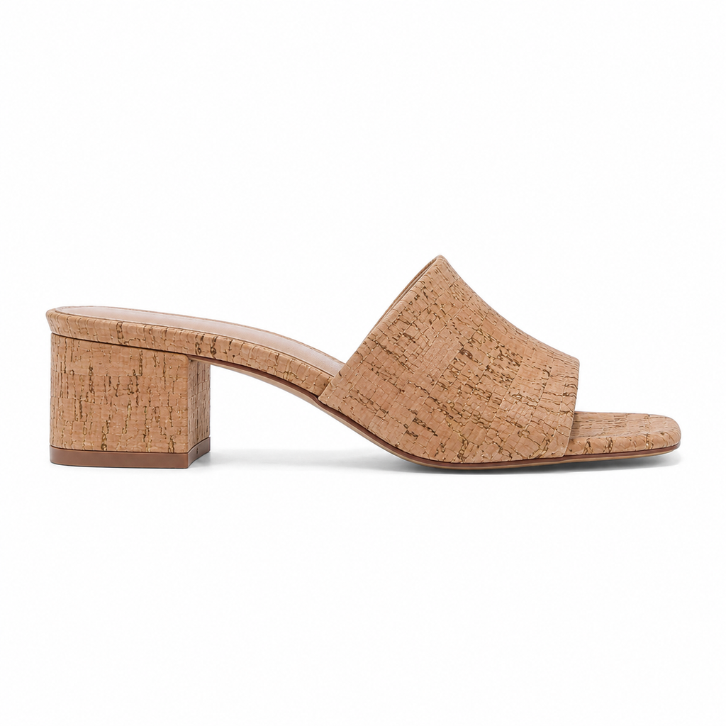 Cork Women's Open-Toe Square-Heel Straw Slip-On Sandals side view