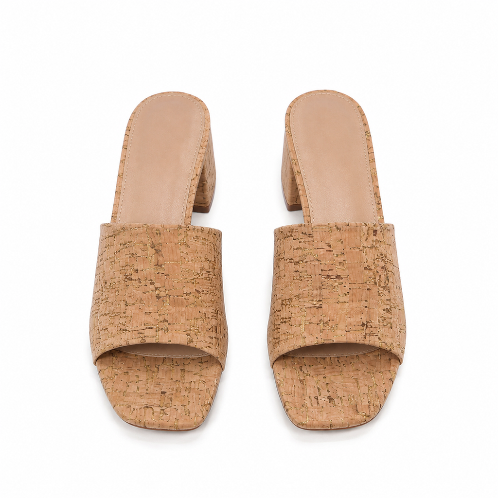 Cork Women's Open-Toe Square-Heel Straw Slip-On Sandals top view