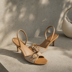 Rich Brown Women's Peep-Toe Thin-Heel Faux Leather Button Slingback Pumps styled scene