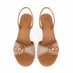 Rich Brown Women's Peep-Toe Thin-Heel Faux Leather Button Slingback Pumps top view