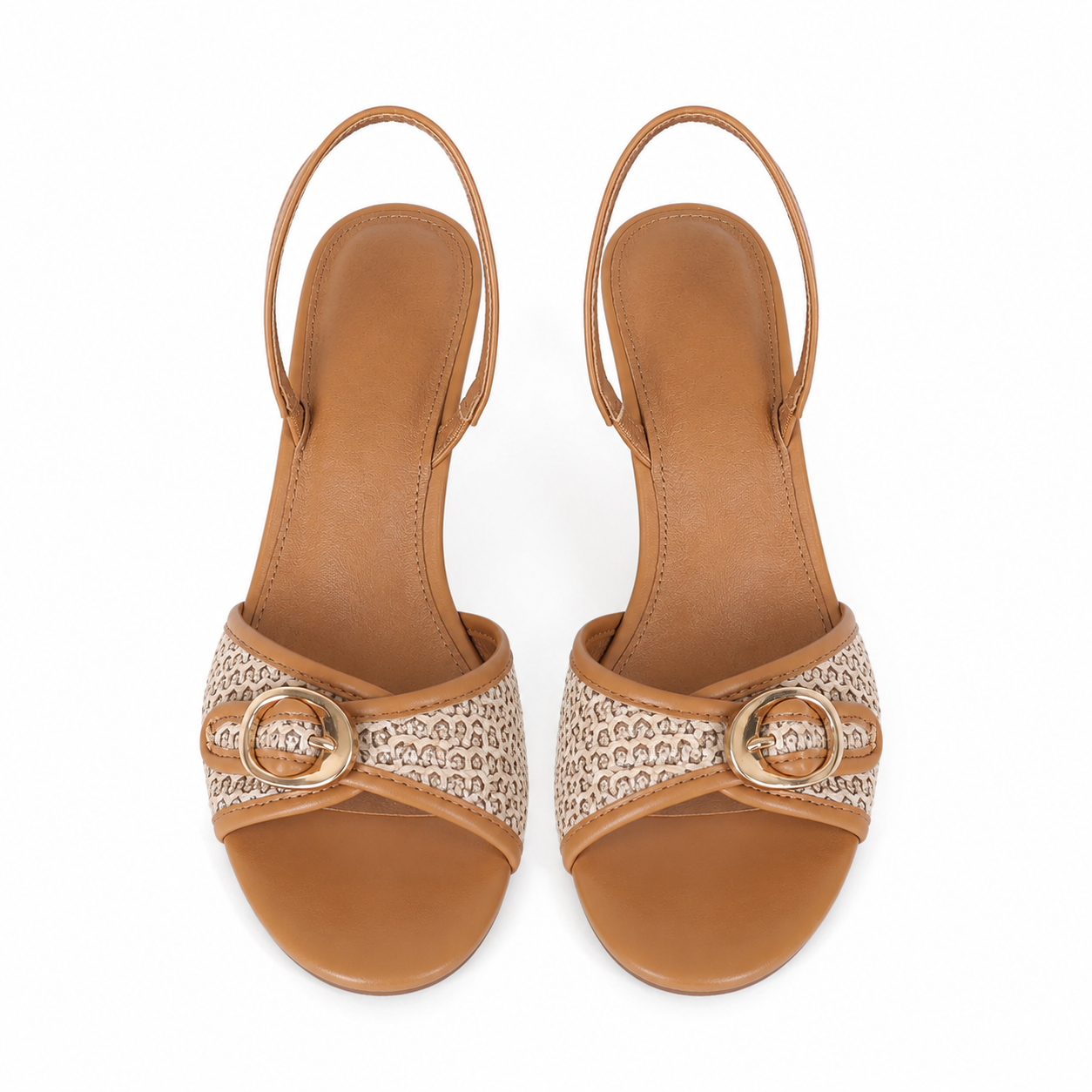 Rich Brown Women's Peep-Toe Thin-Heel Faux Leather Button Slingback Pumps top view