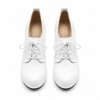 Cream Ivory Women's Pointed-Toe Thin-Heel Faux Leather Lace-Up Floral Pumps top view