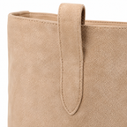 Soft Apricot Women's Round-Toe Square-Heel Suede Slip-On Knee-High Boots close-up detail