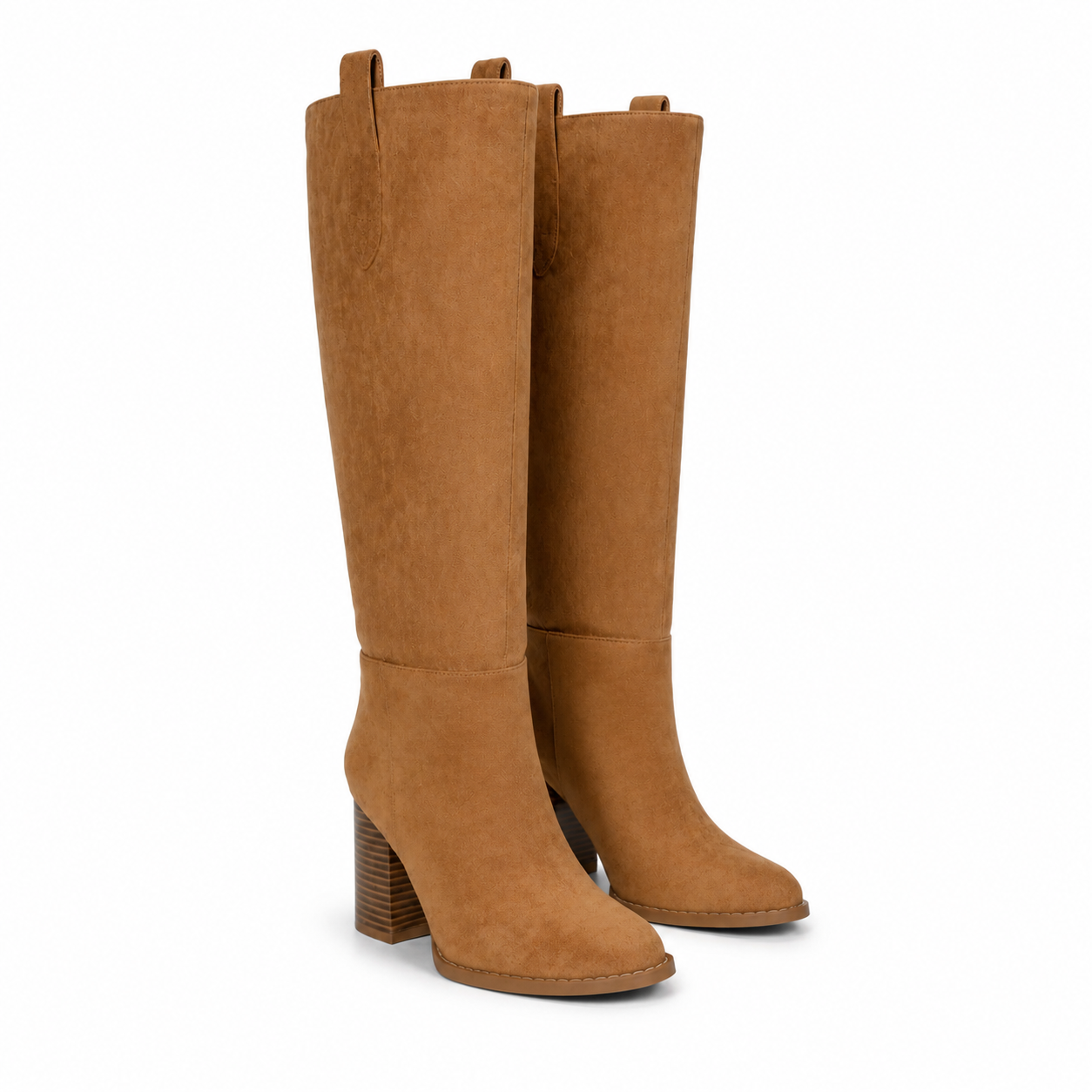 Rich Brown Women's Round-Toe Square-Heel Suede Slip-On Knee-High Boots