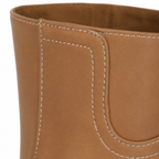 Rich Brown Women's Round-Toe Square-Heel Leather Slip-On Mid-Calf Boots close-up detail