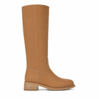 Rich Brown Women's Round-Toe Square-Heel Leather Slip-On Mid-Calf Boots side view
