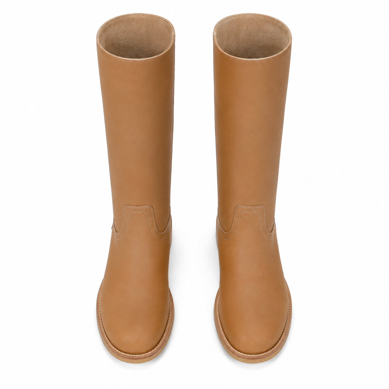 Rich Brown Women's Round-Toe Square-Heel Leather Slip-On Mid-Calf Boots top view