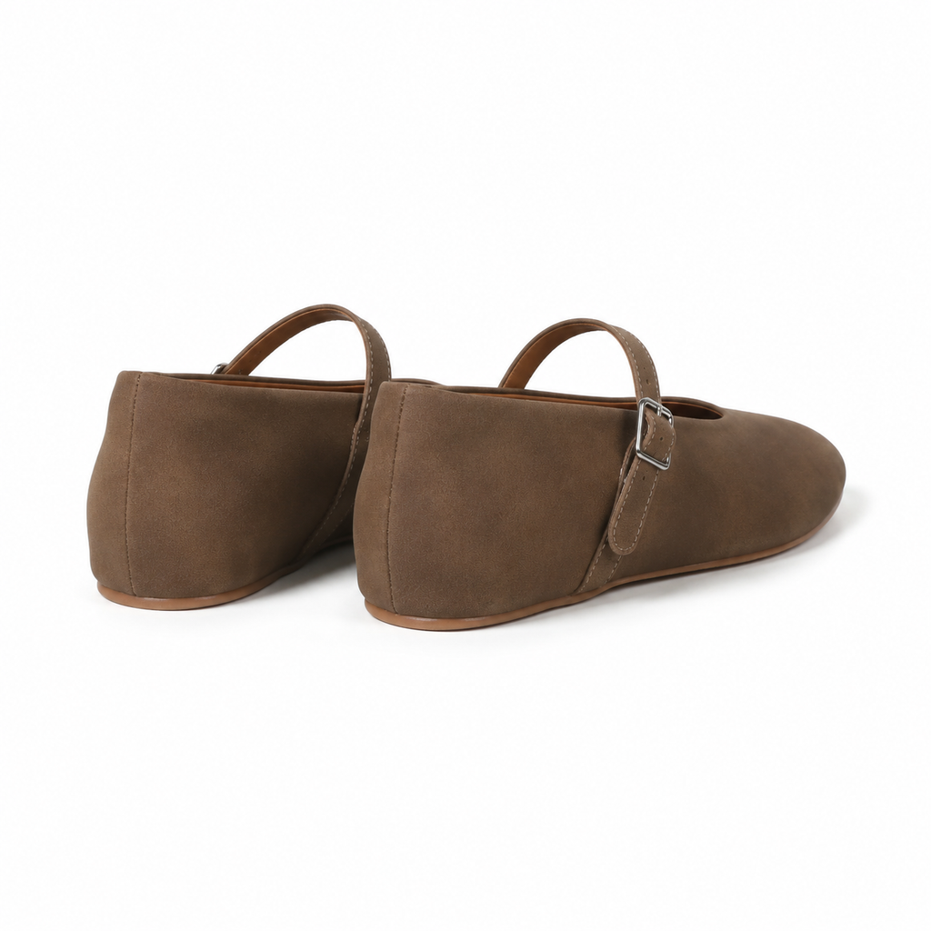 Rich Brown Women's Round-Toe Leather Buckle Flats heel detail