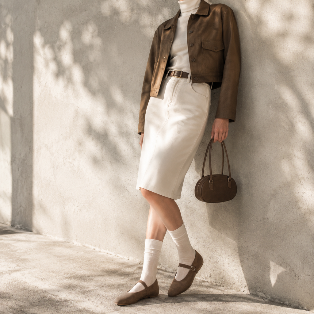 Rich Brown Women's Round-Toe Leather Buckle Flats lifestyle scene