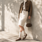 Rich Brown Women's Round-Toe Leather Buckle Flats lifestyle scene