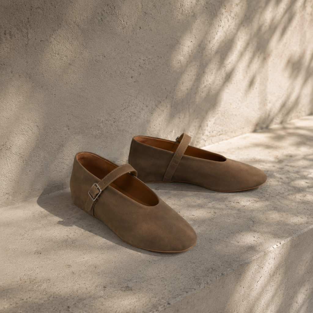 Rich Brown Women's Round-Toe Leather Buckle Flats styled scene