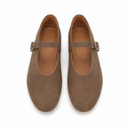Rich Brown Women's Round-Toe Leather Buckle Flats top view