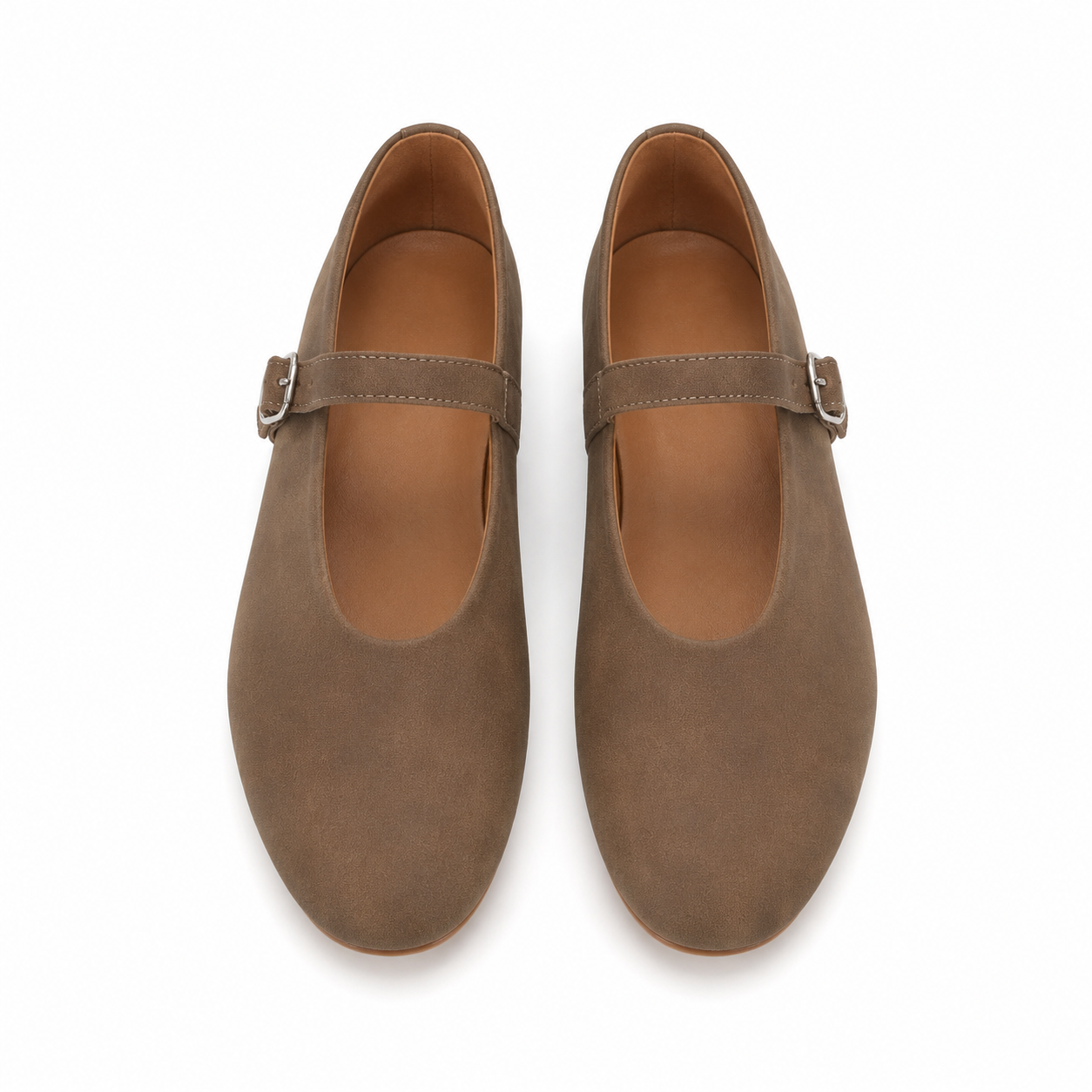 Rich Brown Women's Round-Toe Leather Buckle Flats top view