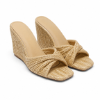 Apricot Straw Women's Open-Toe Wedge Straw Criss-Cross Platform Slippers