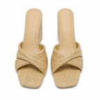 Apricot Straw Women's Open-Toe Wedge Straw Criss-Cross Platform Slippers top view