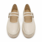 Soft Apricot Women's Round-Toe Leather Double-Strap Espadrille Flats top view