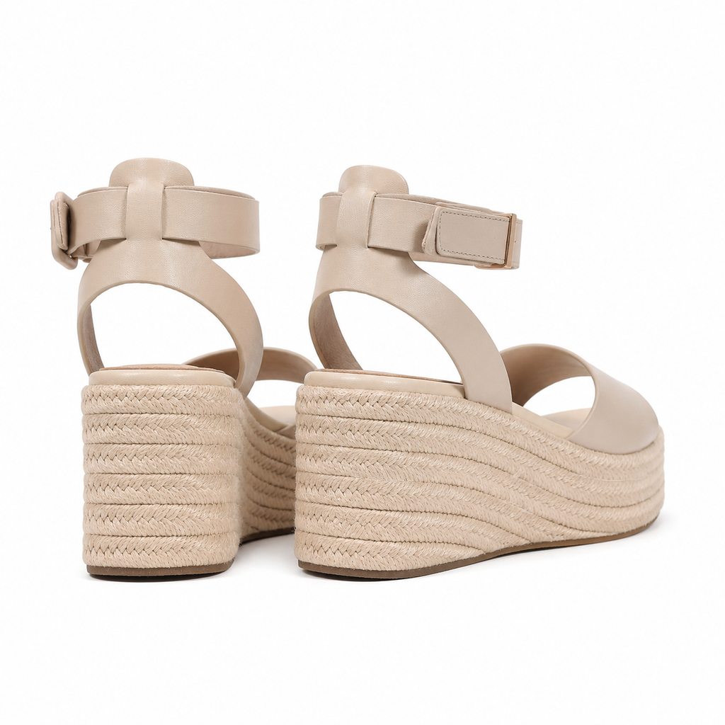 Soft Apricot Women's Open-Toe Wedge Cane Buckle Ankle-Strap Slippers heel detail