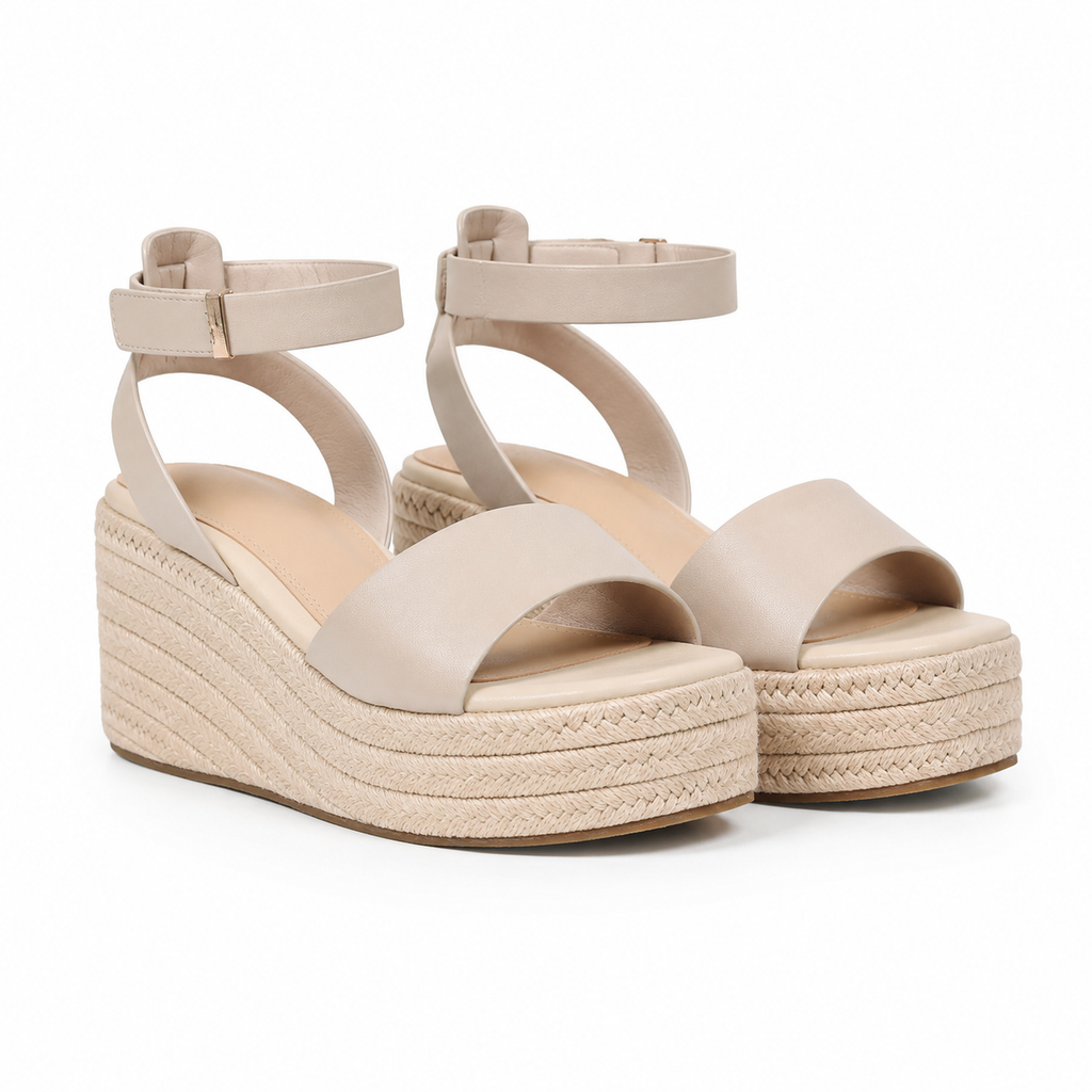 Soft Apricot Women's Open-Toe Wedge Cane Buckle Ankle-Strap Slippers
